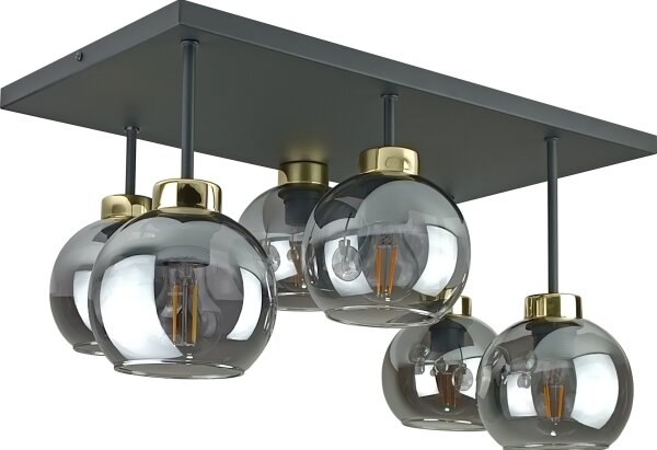 Přisazený lustr NESSA 6xE27/60W/230V černá/zlatá/kouřová černá