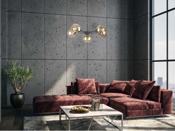 Lustr na lanku KALIOPE 6xE27/60W/230V černá/kouřová béžová