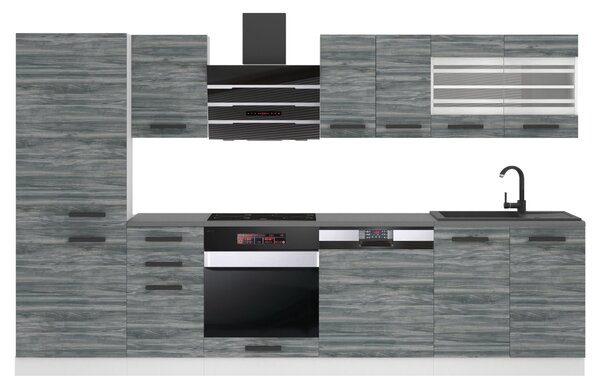 Kuchyňská linka Belini Premium Full Version 300 cm šedý antracit Glamour Wood s pracovní deskou CINDY