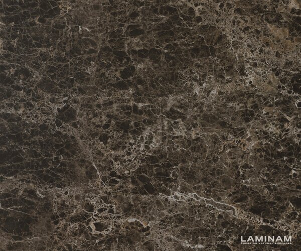 DELIFE Konferenční stolek Edge kulatý 90x90 cm keramika Laminam® Emperador Extra Lucidato tmavě hnědá kuželová kov černá