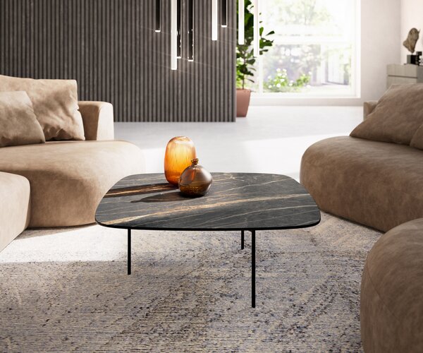 DELIFE Konferenční stolek Edge Boot 90x90 cm keramika Laminam® Noir Desir hnědá Trive kov černá