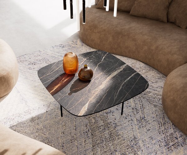 DELIFE Konferenční stolek Edge Boot 90x90 cm keramika Laminam® Noir Desir hnědá Trive kov černá