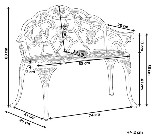 Zahradní lavice PIURA 88 cm Kov Bílá