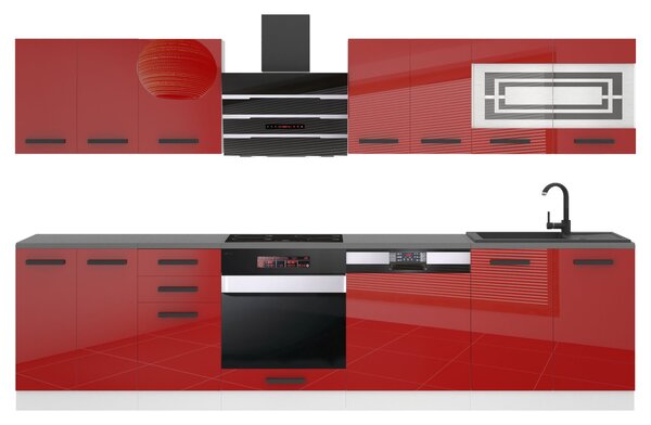 Kuchyňská linka Belini Premium Full Version 300 cm červený lesk s pracovní deskou LUCY