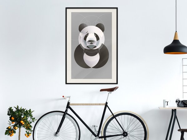 Plakát Panda v kruzích - abstraktní černá panda z geometrických tvarů