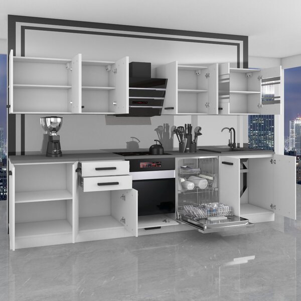 Kuchyňská linka Belini Premium Full Version 300 cm červený lesk s pracovní deskou LUCY
