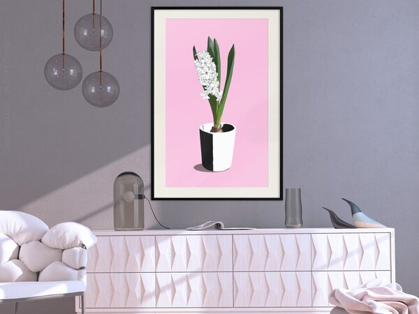 Plakát Květinová jemnost - rostlina v květináči na růžovém pastelovém pozadí