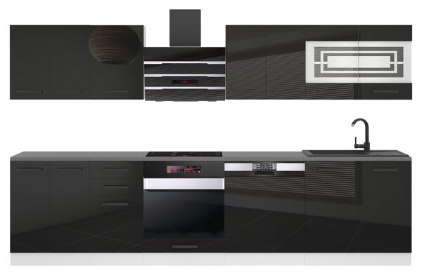 Kuchyňská linka Belini Premium Full Version 300 cm černý lesk s pracovní deskou LUCY