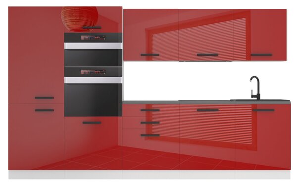 Kuchyňská linka Belini Premium Full Version 300 cm červený lesk s pracovní deskou GRACE