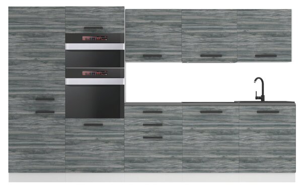 Kuchyňská linka Belini Premium Full Version 300 cm šedý antracit Glamour Wood s pracovní deskou GRACE