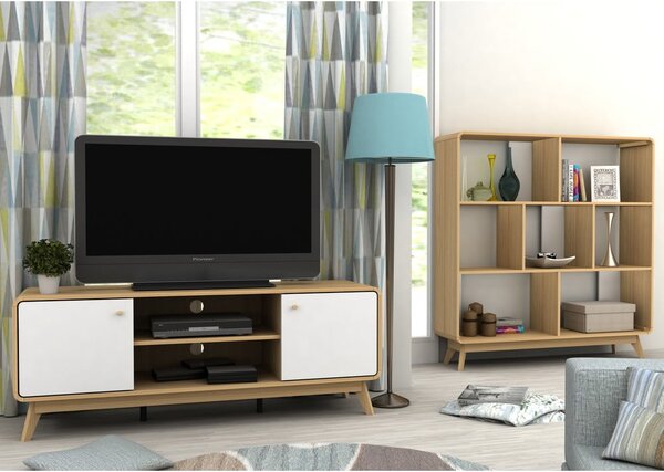 TV stolek v dekoru dubu v bílo-přírodní barvě 140x53 cm Caitlin – Støraa