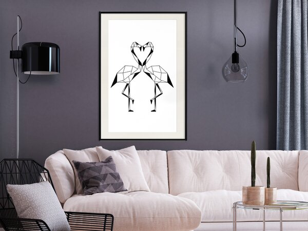Plakát Jemný plamen - abstraktní ptáci tvořící srdce