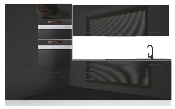 Kuchyňská linka Belini Premium Full Version 300 cm černý lesk s pracovní deskou GRACE