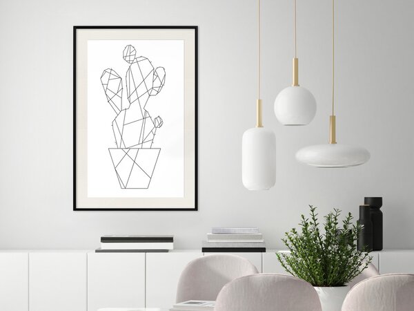 Plakát Náčrt kaktusu - line art rostliny s geometrickými tvary na bílém pozadí