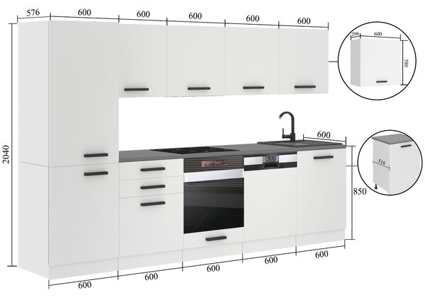 Kuchyňská linka Belini Premium Full Version 300 cm červený lesk s pracovní deskou ROSE