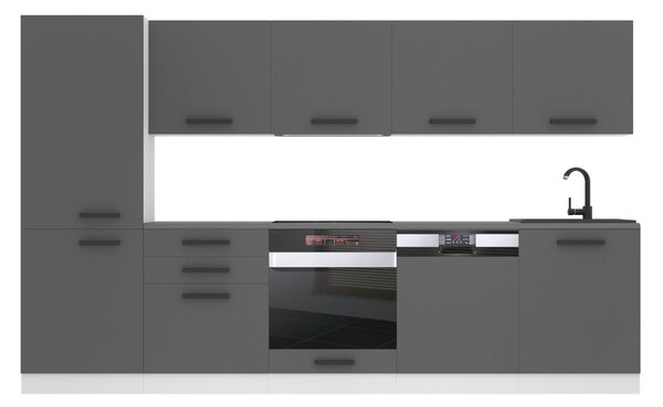 Kuchyňská linka Belini Premium Full Version 300 cm šedý mat s pracovní deskou ROSE
