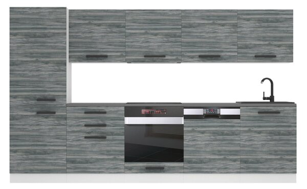Kuchyňská linka Belini Premium Full Version 300 cm šedý antracit Glamour Wood s pracovní deskou ROSE