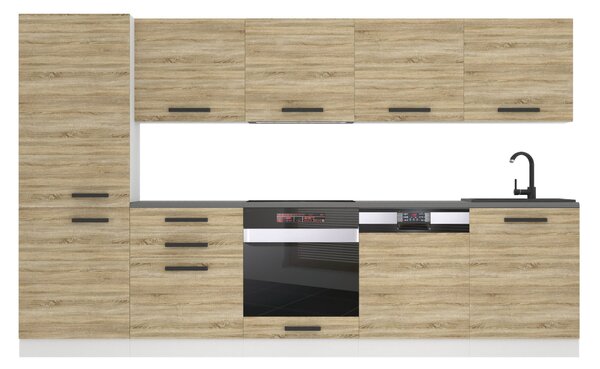 Kuchyňská linka Belini Premium Full Version 300 cm dub sonoma s pracovní deskou ROSE