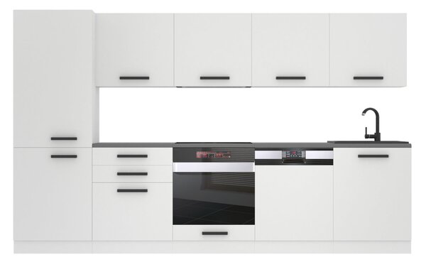 Kuchyňská linka Belini Premium Full Version 300 cm bílý mat s pracovní deskou ROSE