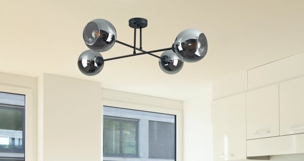 Lustr na tyči VASCO 4xE27/60W/230V černá/kouřová černá