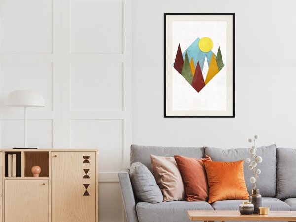 Plakát Horské Ráno - geometrická abstrakce s barevnou horizontální krajinou