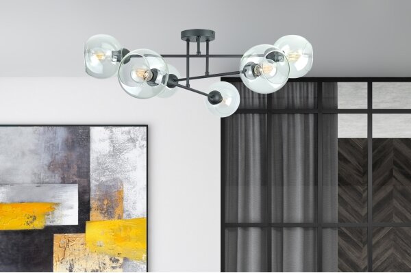 Lustr na tyči VASCO 6xE27/60W/230V černá/čirá