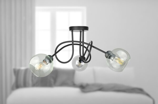 Přisazený lustr EVIE 3xE27/60W/230V černá/čirá