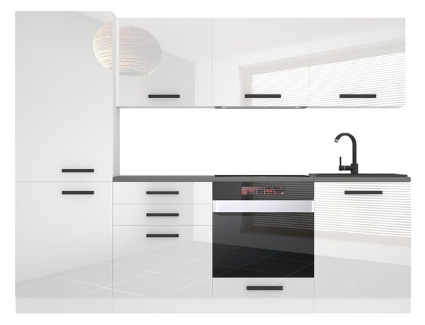 Kuchyňská linka Belini Premium Full Version 240 cm bílý lesk s pracovní deskou SANDY