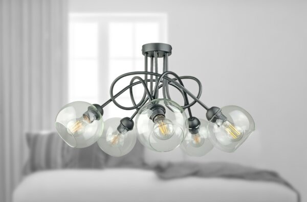 Přisazený lustr EVIE 5xE27/60W/230V antracit/čirá
