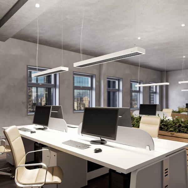 Arcchio Susi LED kancelářská závěsná lampa, bílá, 120 cm, 4 000K, DALI, stmívatelný, Bílá / opál, Pracovna / kancelář, Hliník, Moderní