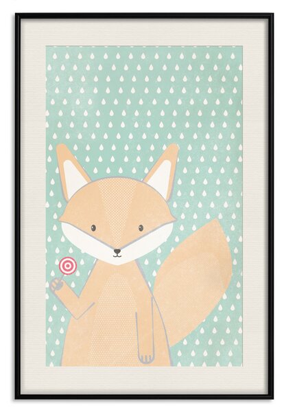 Plakát Malá Liška - veselé zvíře s lízátkem v ruce na stěně s puntíky