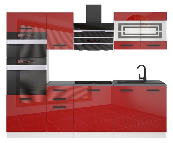 Kuchyňská linka Belini Premium Full Version 240 cm červený lesk s pracovní deskou TRACY