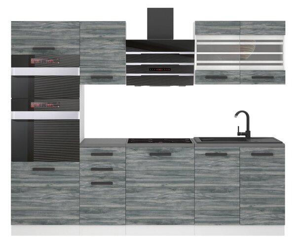 Kuchyňská linka Belini Premium Full Version 240 cm šedý antracit Glamour Wood s pracovní deskou TRACY