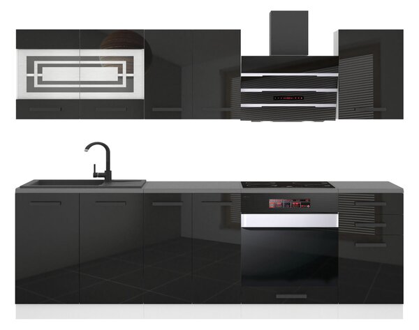 Kuchyňská linka Belini Premium Full Version 240 cm černý lesk s pracovní deskou MARGARET