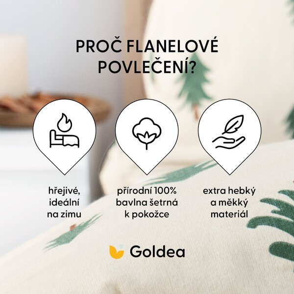 Goldea flanelové povlečení - stromečky na režném 140 x 220 a 70 x 90 cm