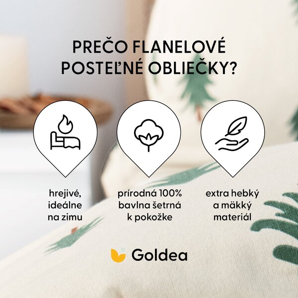 Goldea flanelové povlečení - stromečky na režném 140 x 200 a 70 x 90 cm