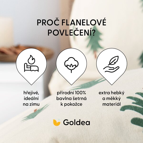 Goldea flanelové povlečení - stromečky na režném 140 x 200 a 70 x 90 cm