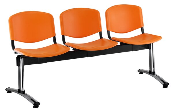Plastová lavice ISO, 3-sedák - chromované nohy, oranžová