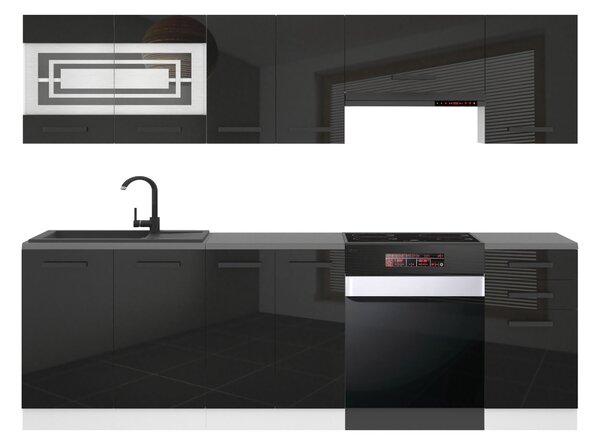 Kuchyňská linka Belini Premium Full Version 240 cm černý lesk s pracovní deskou LILY