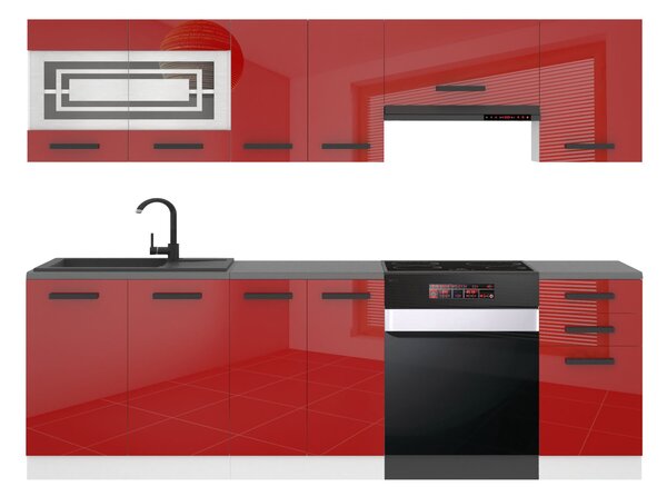 Kuchyňská linka Belini Premium Full Version 240 cm červený lesk s pracovní deskou LILY