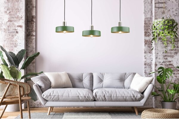 Lustr na lanku HAKI 3xE27/60W/230V zelená/černá/lesklý chrom