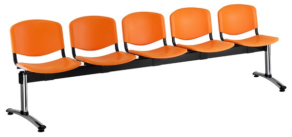 Plastová lavice ISO, 5-sedák - chromované nohy, oranžová