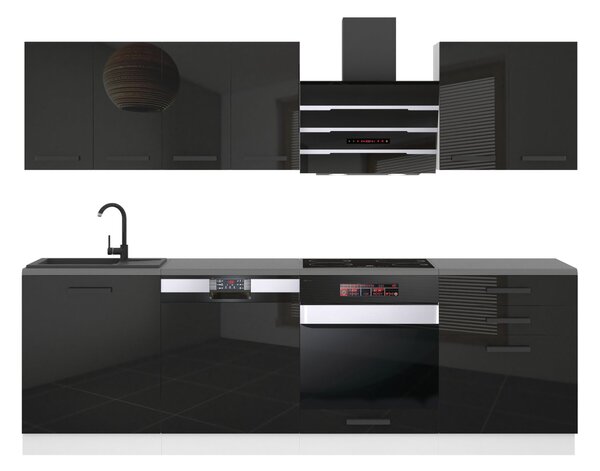 Kuchyňská linka Belini Premium Full Version 240 cm černý lesk s pracovní deskou SUSAN