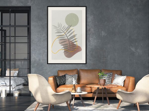 Plakát Stín palmy - rostlina mezi různými figurami v abstraktním motivu