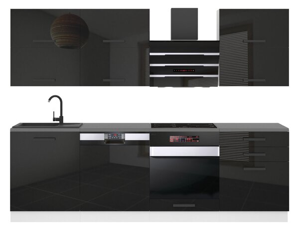 Kuchyňská linka Belini Premium Full Version 240 cm černý lesk s pracovní deskou MADISON