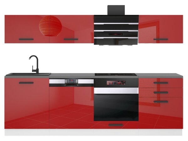Kuchyňská linka Belini Premium Full Version 240 cm červený lesk s pracovní deskou LINDA