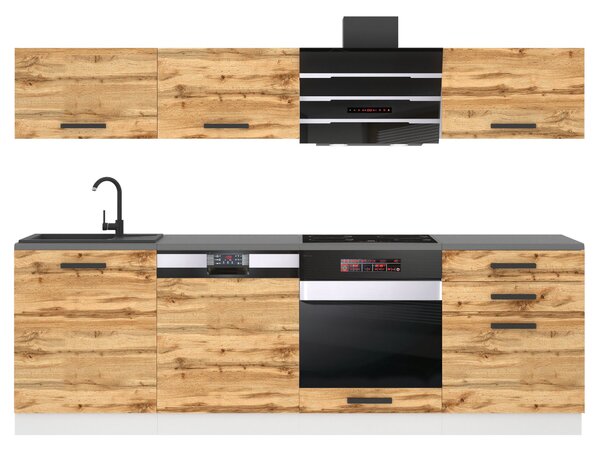 Kuchyňská linka Belini Premium Full Version 240 cm dub wotan s pracovní deskou LINDA