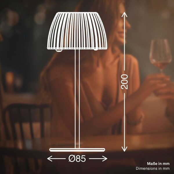 BRILONER Nabíjecí stolní lampa Riffle Mini - 20 cm, 1,5W, 150lm, bezdrátová, LED, stmívatelné, dotykový vypínač, bílé 7552016