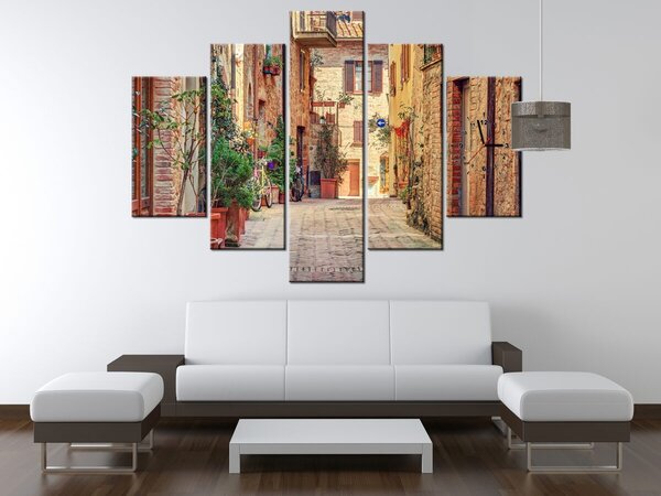 Obraz s hodinami Stará cestička v Toskánsku - 5 dílný Rozměry: 150 x 70 cm
