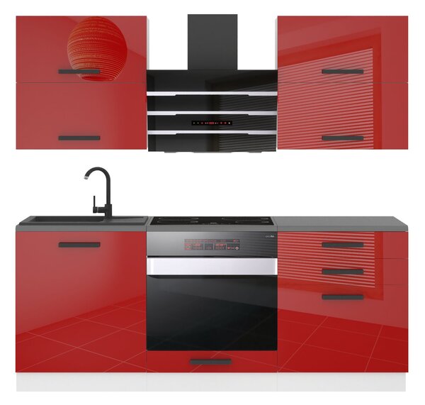Kuchyňská linka Belini Premium Full Version 180 cm červený lesk s pracovní deskou EMILY